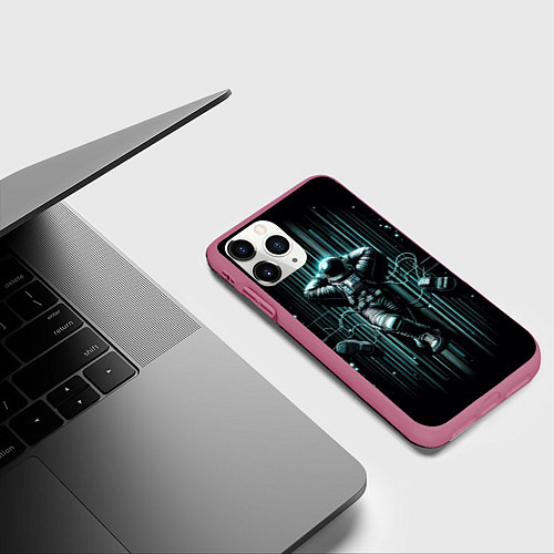 Чехол iPhone 11 Pro матовый Отдыхающий космонавт / 3D-Малиновый – фото 3