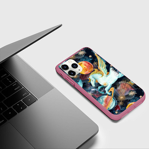 Чехол iPhone 11 Pro матовый Созвездие пегас / 3D-Малиновый – фото 3