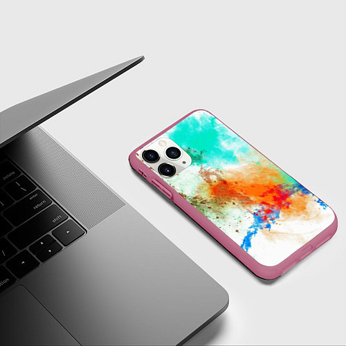 Чехол iPhone 11 Pro матовый Штрихи красок цветные / 3D-Малиновый – фото 3