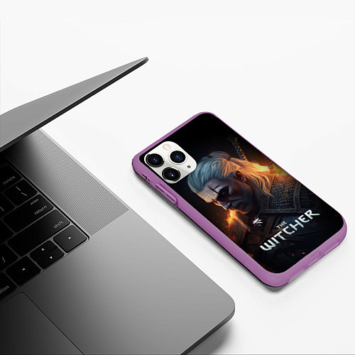 Чехол iPhone 11 Pro матовый The Witcher and fire / 3D-Фиолетовый – фото 3