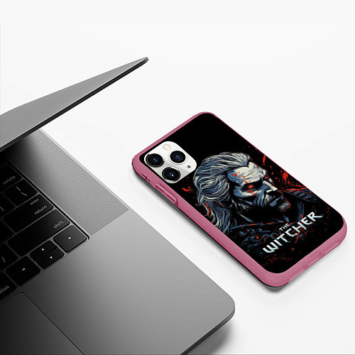 Чехол iPhone 11 Pro матовый The Witcher blood / 3D-Малиновый – фото 3