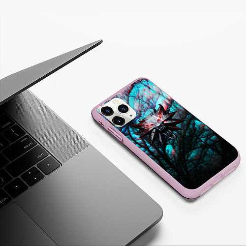 Чехол iPhone 11 Pro матовый The Witcher logo night / 3D-Розовый – фото 3