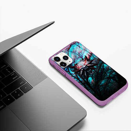 Чехол iPhone 11 Pro матовый The Witcher logo night / 3D-Фиолетовый – фото 3