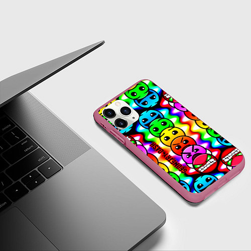 Чехол iPhone 11 Pro матовый Geometry smile dash / 3D-Малиновый – фото 3