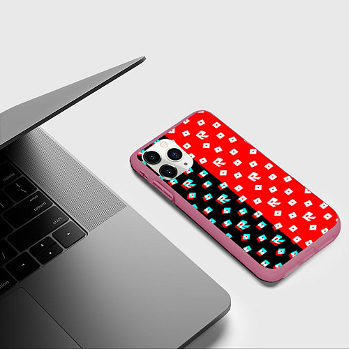 Чехол iPhone 11 Pro матовый Roblox glitch pattern / 3D-Малиновый – фото 3