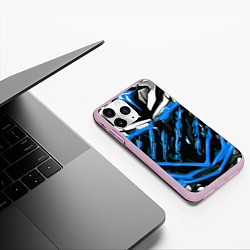 Чехол iPhone 11 Pro матовый Blue and white abstraction on a black background, цвет: 3D-розовый — фото 2