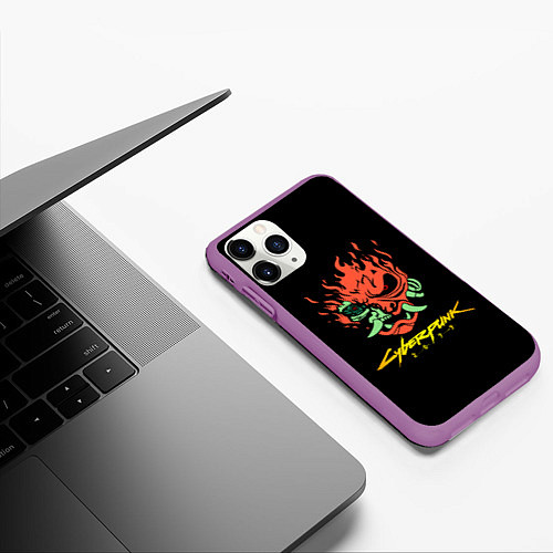 Чехол iPhone 11 Pro матовый Cyberpunk 2077 logo / 3D-Фиолетовый – фото 3