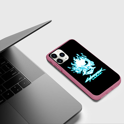 Чехол iPhone 11 Pro матовый Киберпанк 2077 лого / 3D-Малиновый – фото 3