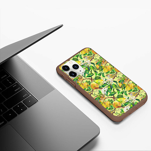 Чехол iPhone 11 Pro матовый Птица на грушевом дереве / 3D-Коричневый – фото 3