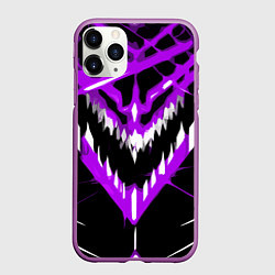 Чехол iPhone 11 Pro матовый Фиолетово-белая пасть на чёрном фоне, цвет: 3D-фиолетовый