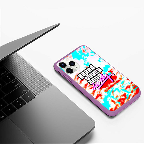 Чехол iPhone 11 Pro матовый GTA vice city clors / 3D-Фиолетовый – фото 3