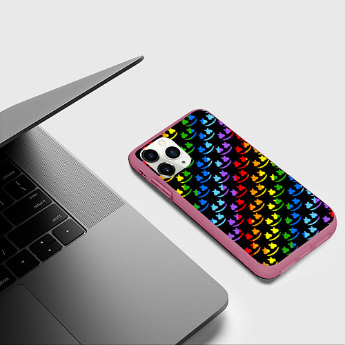 Чехол iPhone 11 Pro матовый Marshmello dj colors / 3D-Малиновый – фото 3