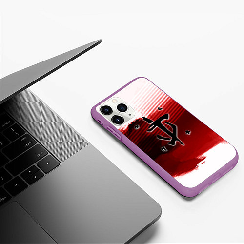 Чехол iPhone 11 Pro матовый Doom eternal logo краски / 3D-Фиолетовый – фото 3