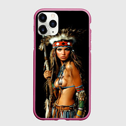 Чехол iPhone 11 Pro матовый Амазонка в роуче с пикой, цвет: 3D-малиновый
