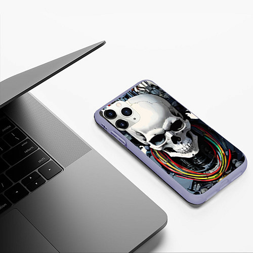 Чехол iPhone 11 Pro матовый Cool cyber skull - ai art fantasy / 3D-Светло-сиреневый – фото 3