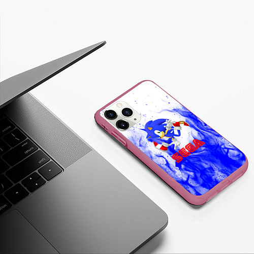 Чехол iPhone 11 Pro матовый Sonic flame blue / 3D-Малиновый – фото 3