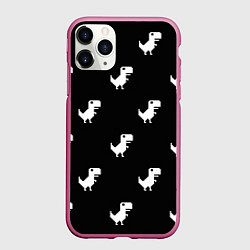 Чехол iPhone 11 Pro матовый С пиксельными силуэтами 8 бит динозавриков, цвет: 3D-малиновый