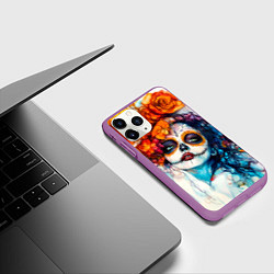 Чехол iPhone 11 Pro матовый Катрина День мертвых, цвет: 3D-фиолетовый — фото 2