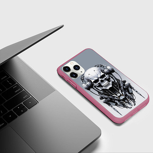 Чехол iPhone 11 Pro матовый Cool cyber skull - ai art fantasy / 3D-Малиновый – фото 3