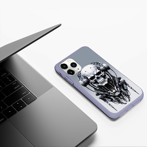 Чехол iPhone 11 Pro матовый Cool cyber skull - ai art fantasy / 3D-Светло-сиреневый – фото 3