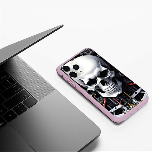 Чехол iPhone 11 Pro матовый Cyber skull - ai art / 3D-Розовый – фото 3