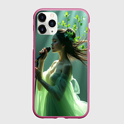 Чехол iPhone 11 Pro матовый Певица на сцене исполняет песню в свете прожекторо, цвет: 3D-малиновый
