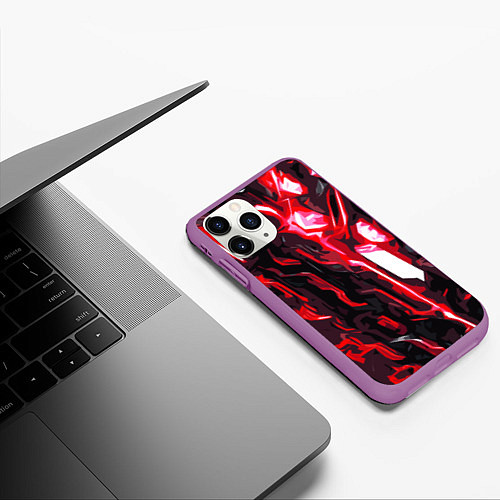 Чехол iPhone 11 Pro матовый Красно-чёрная киберпанк абстракция / 3D-Фиолетовый – фото 3