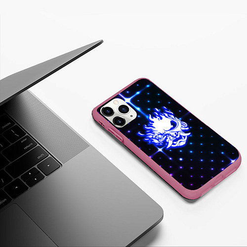 Чехол iPhone 11 Pro матовый Киберпанк неоновый паттерн / 3D-Малиновый – фото 3