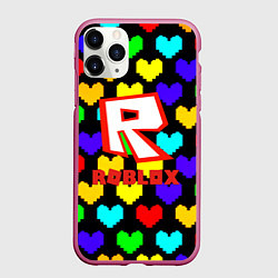 Чехол iPhone 11 Pro матовый Роблокс сердца, цвет: 3D-малиновый