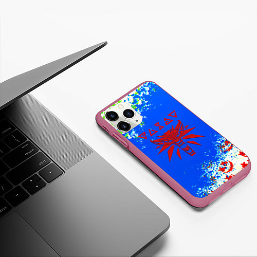 Чехол iPhone 11 Pro матовый The Witcher logo horror / 3D-Малиновый – фото 3