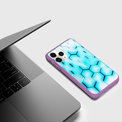 Чехол iPhone 11 Pro матовый Неоновая броня соты, цвет: 3D-фиолетовый — фото 2