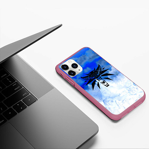 Чехол iPhone 11 Pro матовый The Witcher logo winter / 3D-Малиновый – фото 3