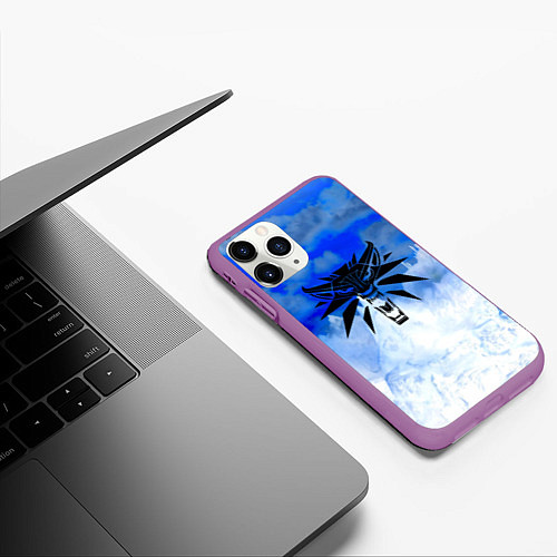 Чехол iPhone 11 Pro матовый The Witcher logo winter / 3D-Фиолетовый – фото 3