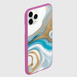 Чехол iPhone 11 Pro матовый Бело-голубой с золотом абстрактный узор, цвет: 3D-фиолетовый — фото 2