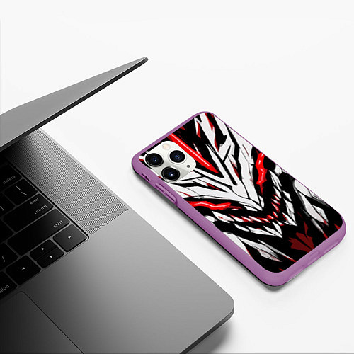 Чехол iPhone 11 Pro матовый Красное абстрактное лицо монстра / 3D-Фиолетовый – фото 3