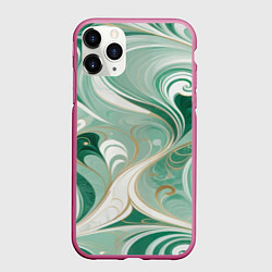 Чехол iPhone 11 Pro матовый Светло-зеленый узор с завитками, цвет: 3D-малиновый