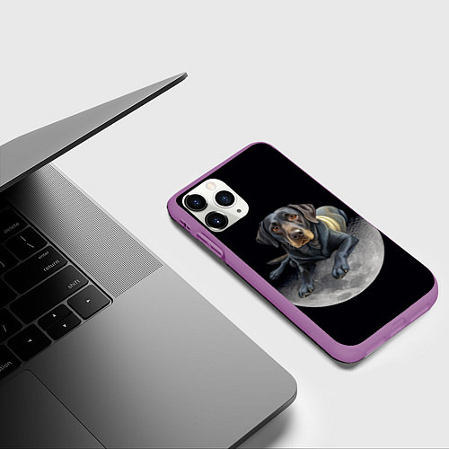 Чехол iPhone 11 Pro матовый Лабрадор и луна / 3D-Фиолетовый – фото 3