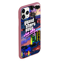 Чехол iPhone 11 Pro матовый GTA vice city коллаж, цвет: 3D-малиновый — фото 2