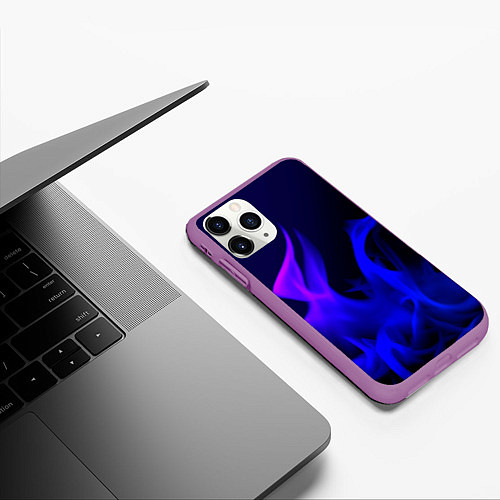 Чехол iPhone 11 Pro матовый Неоновый огонь текстура / 3D-Фиолетовый – фото 3