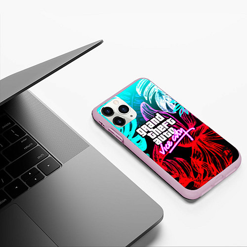 Чехол iPhone 11 Pro матовый GTA vice city tropic / 3D-Розовый – фото 3