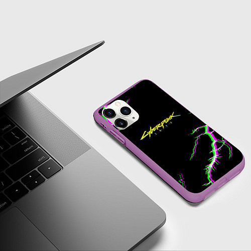 Чехол iPhone 11 Pro матовый Cyberpunk storm 2077 / 3D-Фиолетовый – фото 3