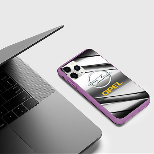 Чехол iPhone 11 Pro матовый Opel стальная геометрия / 3D-Фиолетовый – фото 3