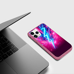 Чехол iPhone 11 Pro матовый Неоновая молния - нейроарт фантазия, цвет: 3D-малиновый — фото 2