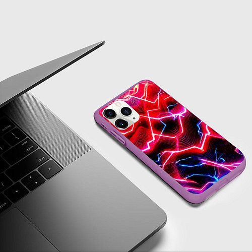 Чехол iPhone 11 Pro матовый Неоновые космические разряды - нейроарт / 3D-Фиолетовый – фото 3