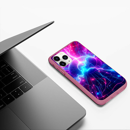 Чехол iPhone 11 Pro матовый Космическая неоновая абстракция - нейроарт / 3D-Малиновый – фото 3