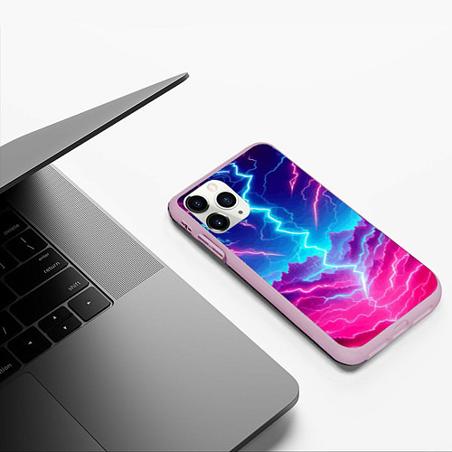 Чехол iPhone 11 Pro матовый Фантастический неоновый пейзаж - нейроарт / 3D-Розовый – фото 3