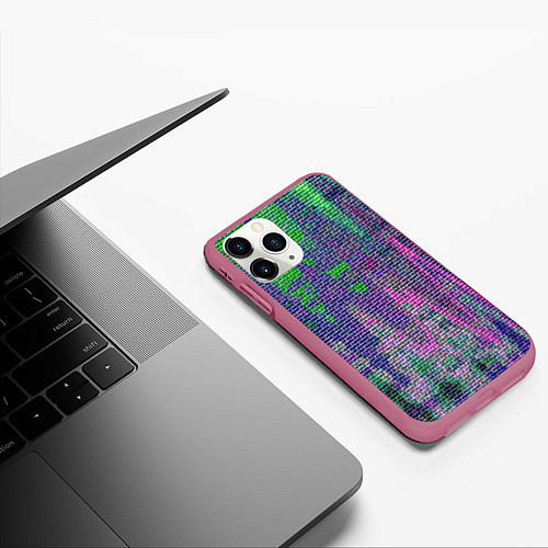 Чехол iPhone 11 Pro матовый Мелкая текстура кирпичи зелёно-розовый / 3D-Малиновый – фото 3