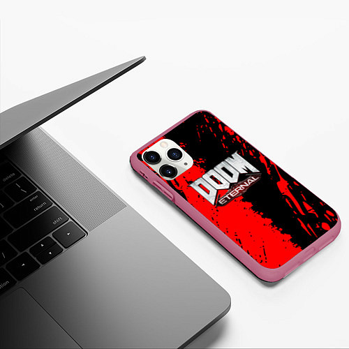 Чехол iPhone 11 Pro матовый Doom eternal краски / 3D-Малиновый – фото 3