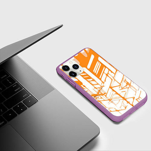 Чехол iPhone 11 Pro матовый Агрессивные оранжевые полосы на белом фоне / 3D-Фиолетовый – фото 3