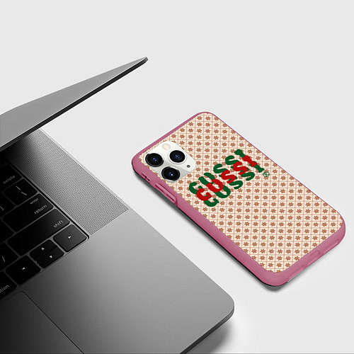 Чехол iPhone 11 Pro матовый Гусси - надпись цветная / 3D-Малиновый – фото 3